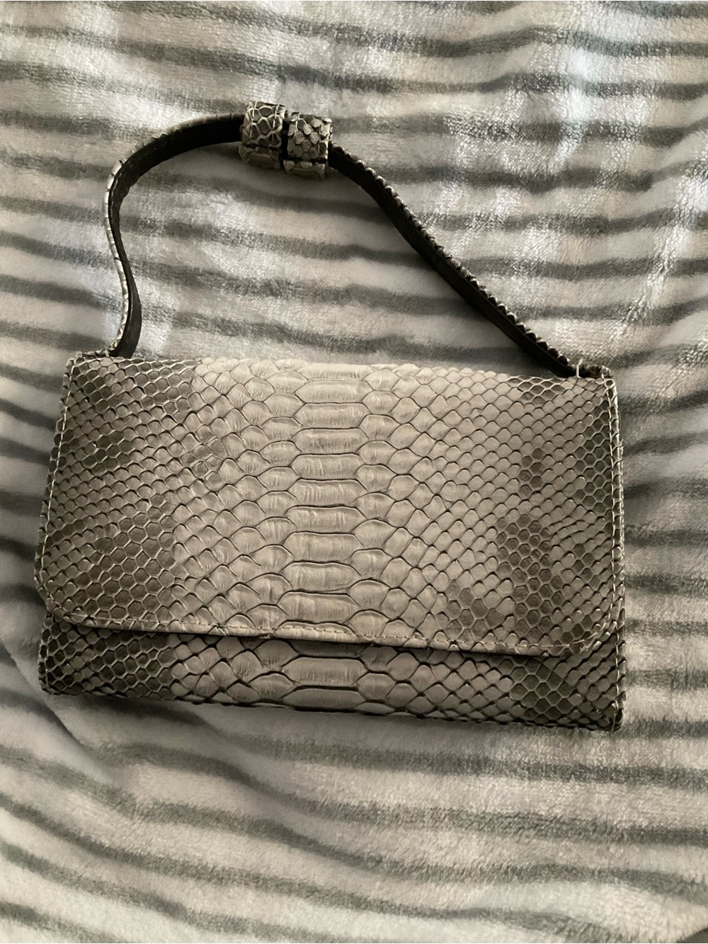 Python-Embossed Gray Hand Bag The Handle goes Smaller it Can Be Used as a Clutch
